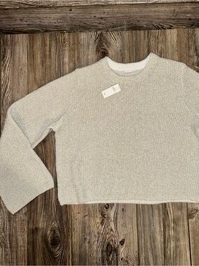 Gap Cropped Metallic Crewneck Sweater in Light Gray Silver Cozy Boho Large